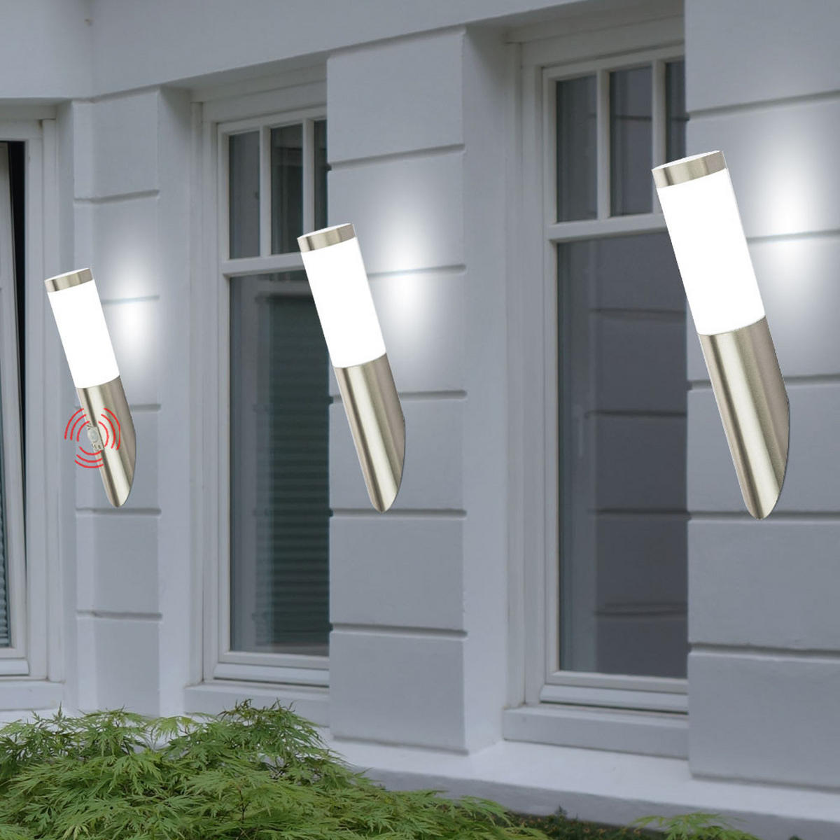AUSSEN-WANDLEUCHTE Edelstahl Silber Fackel Design 2er Set - Silberfarben, Metall (16.6/40/17cm) - Globo Lighting
