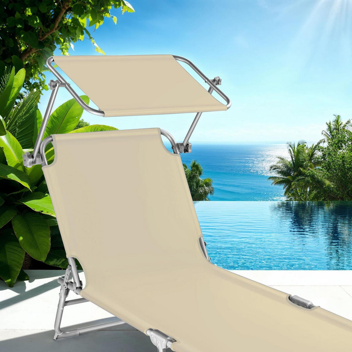 GARTENLIEGE Chloé,190 x 68 x 65 cm,beige - Beige, Kunststoff (68/65/190cm) - tectake