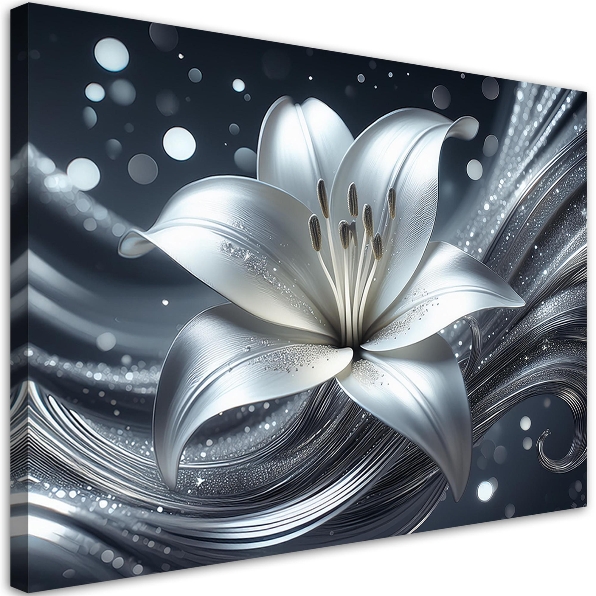 WANDBILD blume abstraktion silber - Silberfarben, Textil (60/40cm) - Feeby