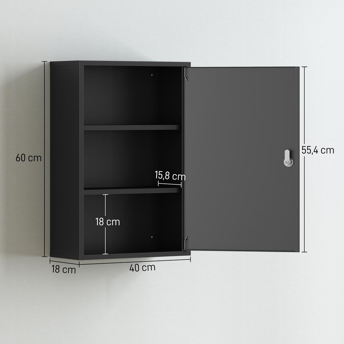 MEDIZINSCHRANK Metall Schwarz - Schwarz, Metall (18/60/40cm) - Kleankin