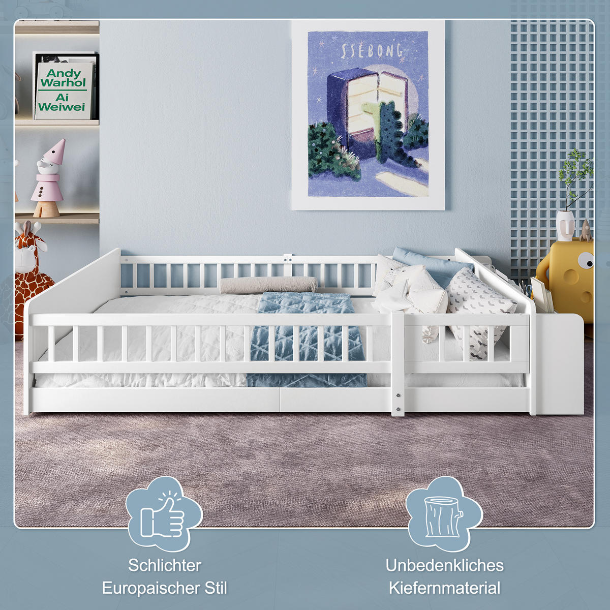 HOLZBETT 140x200cm Weiß Kiefer Kinderbett Einlegeböden - Weiß, Holz (140/200cm) - FLIEKS