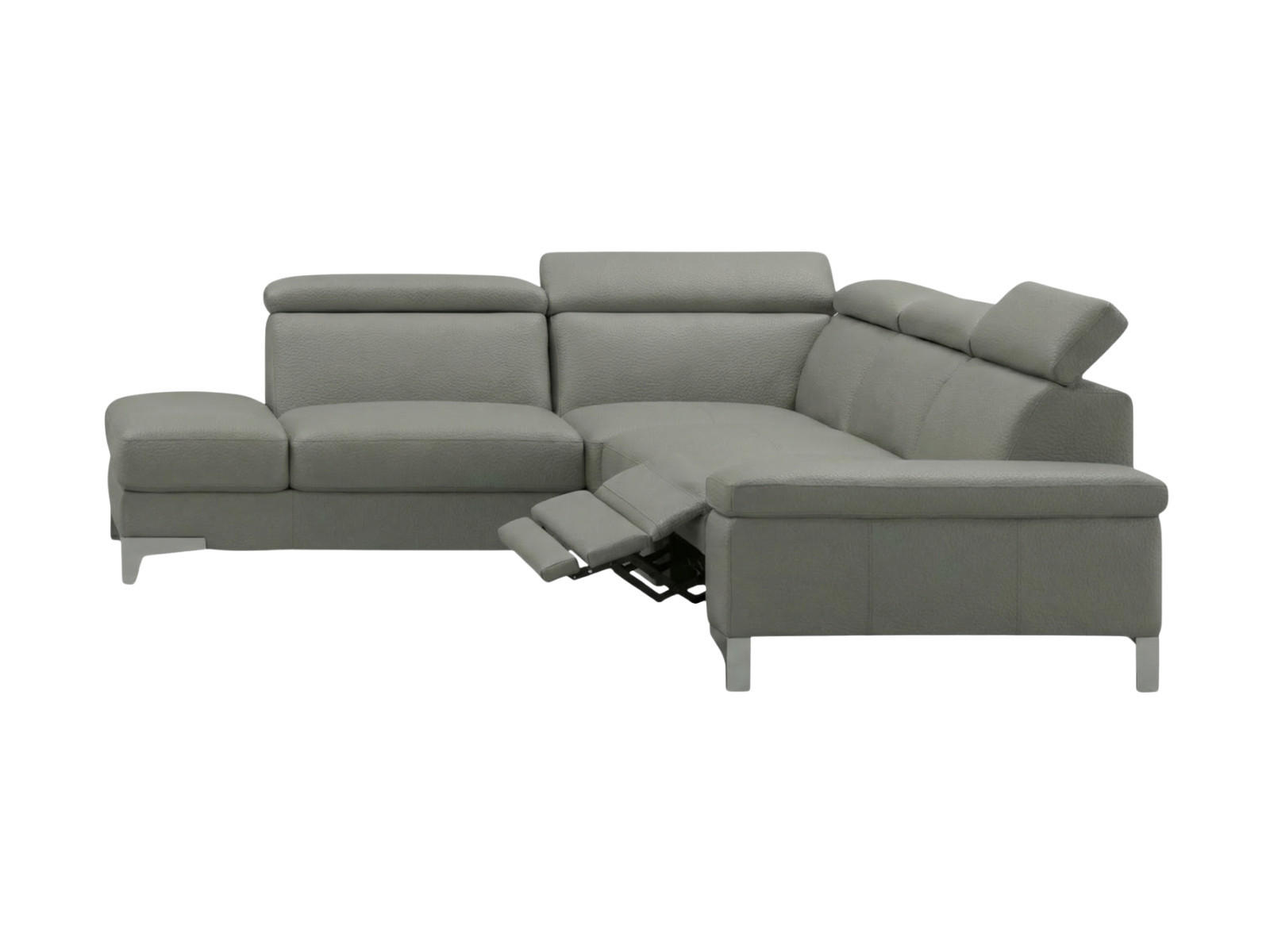 ECKSOFA Talisman Echtleder mit 1 x Relaxfunktion Perlgrau - Hellgrau, Leder/Metall (224/271cm)