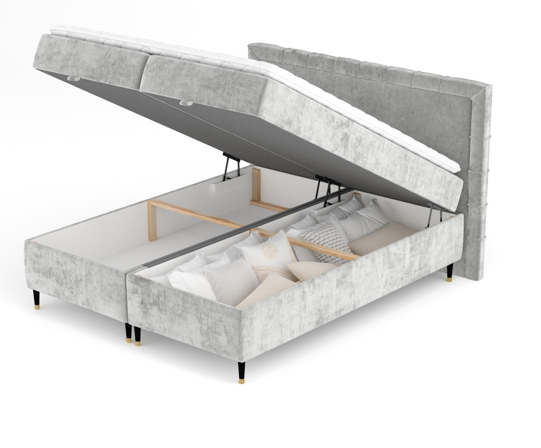 BOXBETT Monpelli Grau 140/200 cm mit Matratze und Topper - Schwarz/Grau, Holz/Holzwerkstoff (140/200cm) - Maison de Reve