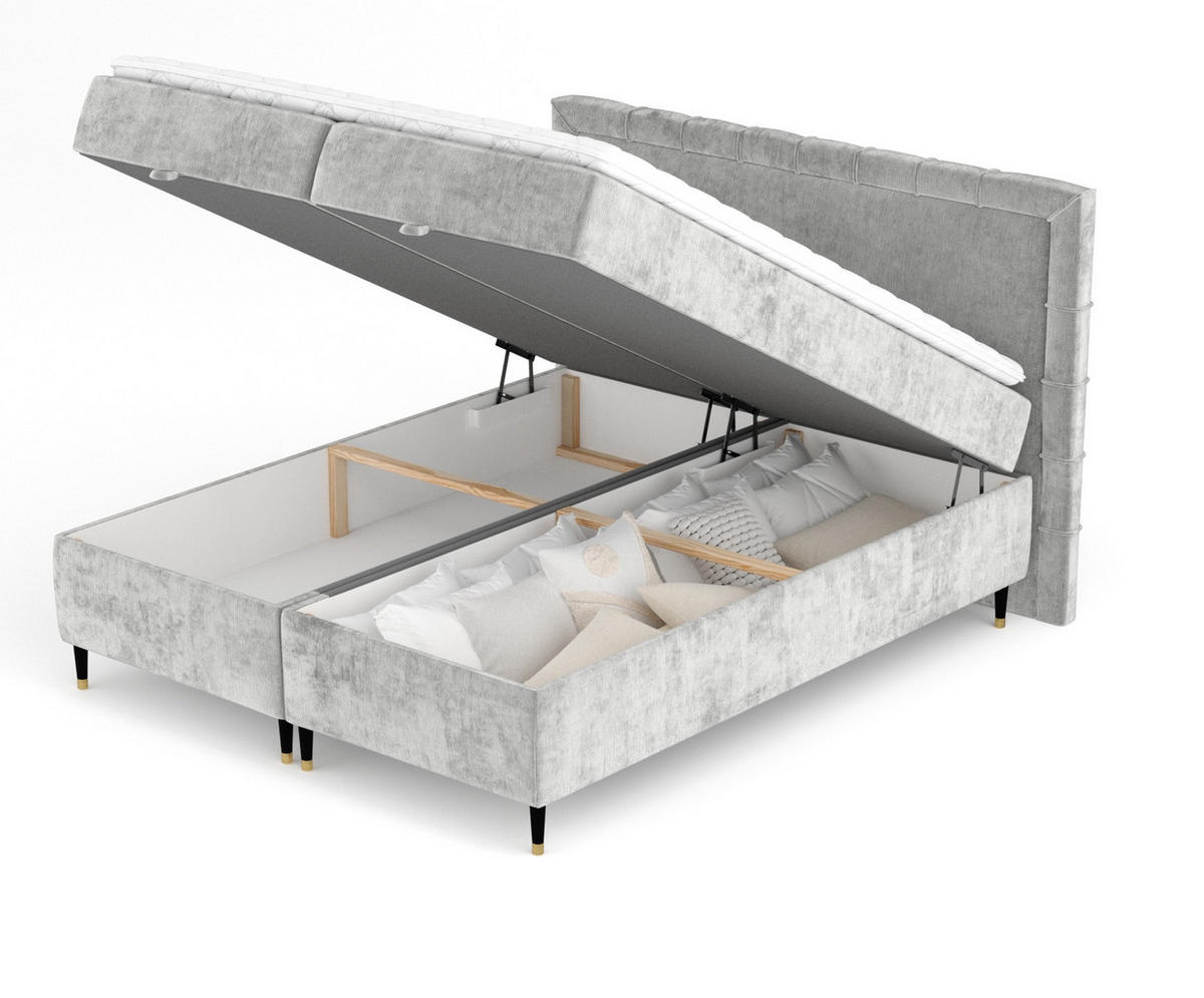 BOXBETT Monpelli Grau 140/200 cm mit Matratze und Topper - Schwarz/Grau, Holz/Holzwerkstoff (140/200cm) - Maison de Reve