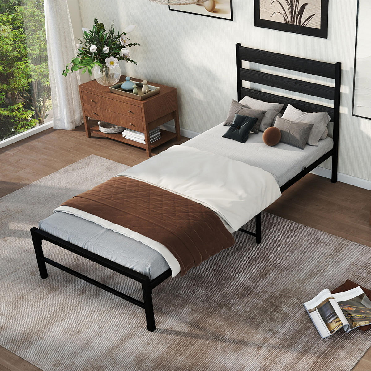 JUGENDBETT 90x200cm mit Lattenrost,Schlafzimmerbett mit stabiler Konstruktion in Schwarz - Schwarz, Metall (90/200cm) - EVRYAE
