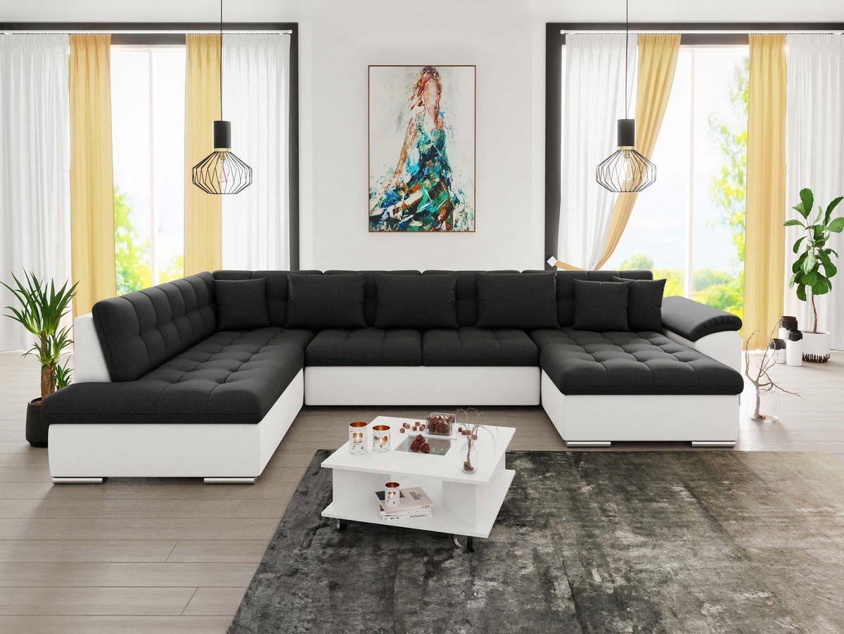 WOHNLANDSCHAFT Niko Bis, Seite: Rechts - Weiß Hochglanz, Holz/Textil (348/76/205cm) - MIRJAN24