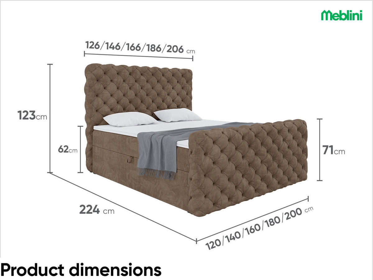 BOXBETT Duke - Schwarz/Braun, Holzwerkstoff/Textil (120/200cm) - Meblini