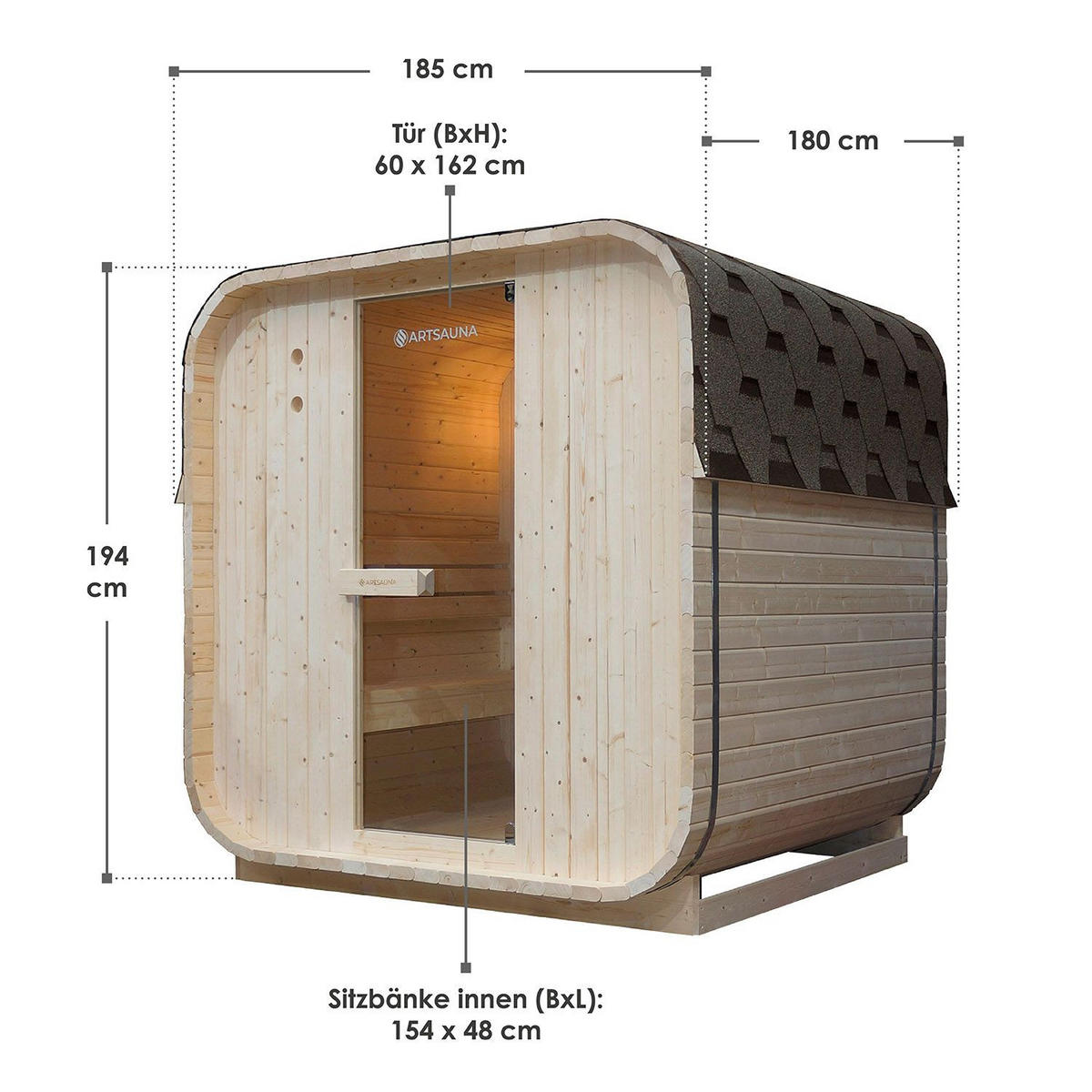 FASSSAUNA Nolvik L inkl. Zubehör-Set - Naturfarben, Holz (185/194/180cm) - Artsauna