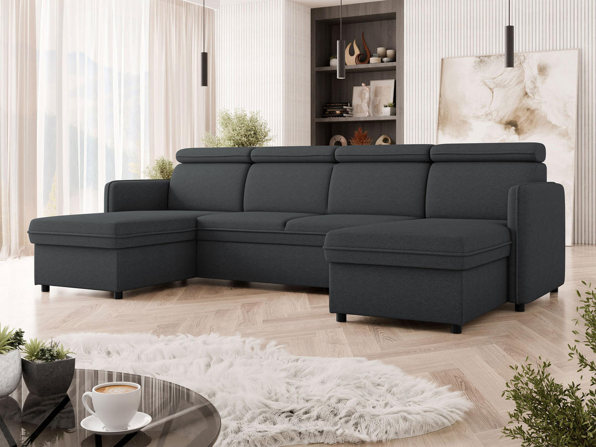 WOHNLANDSCHAFT Barcelo U - Schwarz, Holz/Textil (284/84/166cm) - MIRJAN24