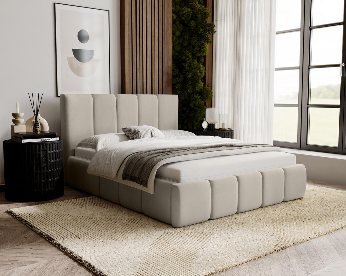 POLSTERBETT mit Kopfstütze Buchel 160x200 cm, Beige - Beige, Textil (160/200cm) - Fedve