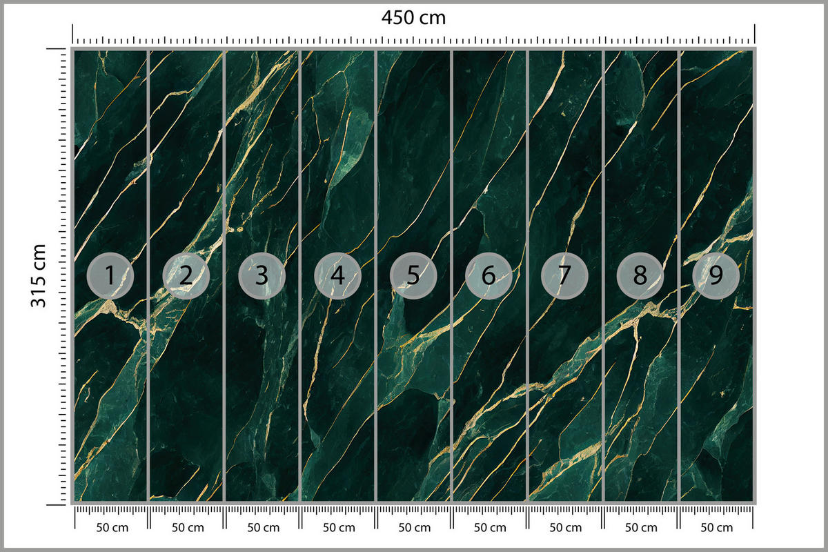 FOTOTAPETE für Wohnzimmer Eleganter Grüner Marmor Goldimitation 450x315 - Türkis/Grün, Papier (450/315cm) - Muralo