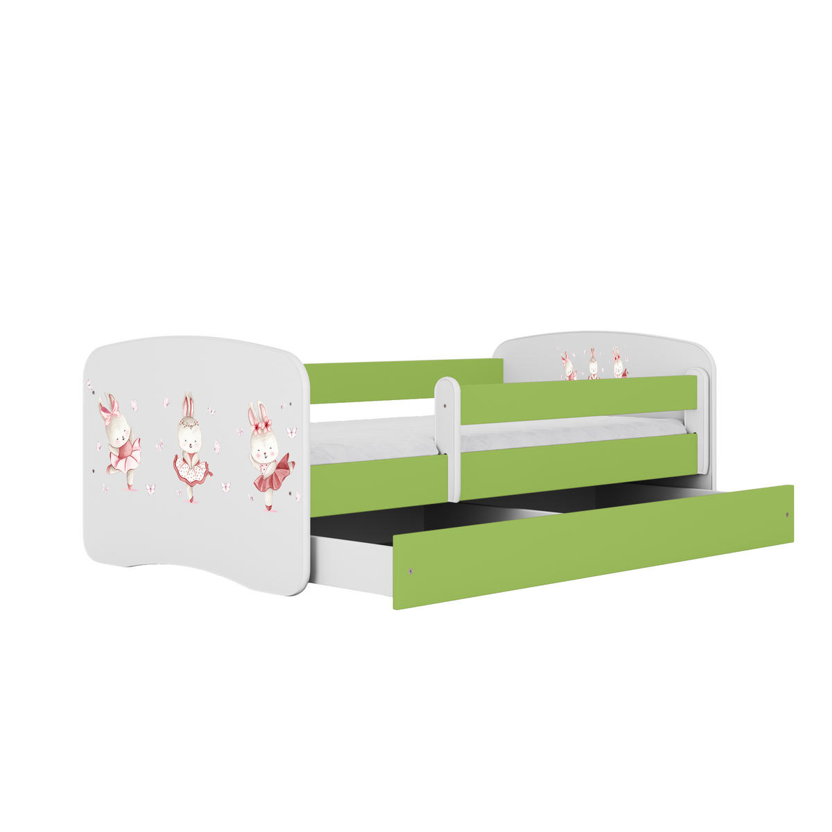 KINDERBETT Kaninchen mit Schmetterlingen mit Schublade 140/70 80/61/144 - Grün, Holzwerkstoff (70/140cm) - RAUMHIRSCH FURNITURE