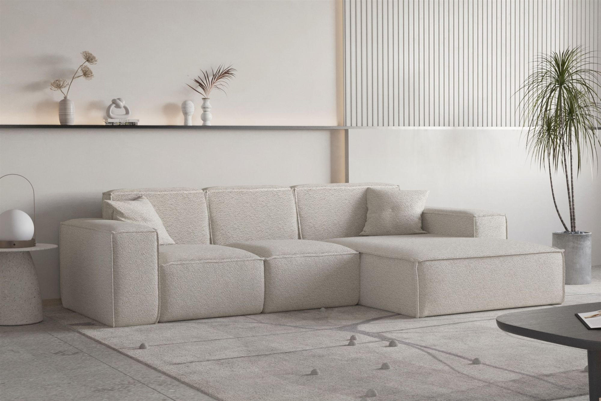 ECKSOFA Ottom Celes Premium Ascot Bukla - Beige, Holzwerkstoff/Textil (266/165cm) - Fun Möbel