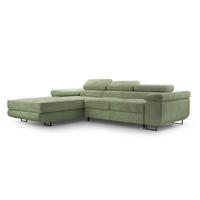 ECKSOFA GIULIO Grün Velours-Stoff mit Schlaffunktion - Grün, Holz (280/203cm) - MASSENO