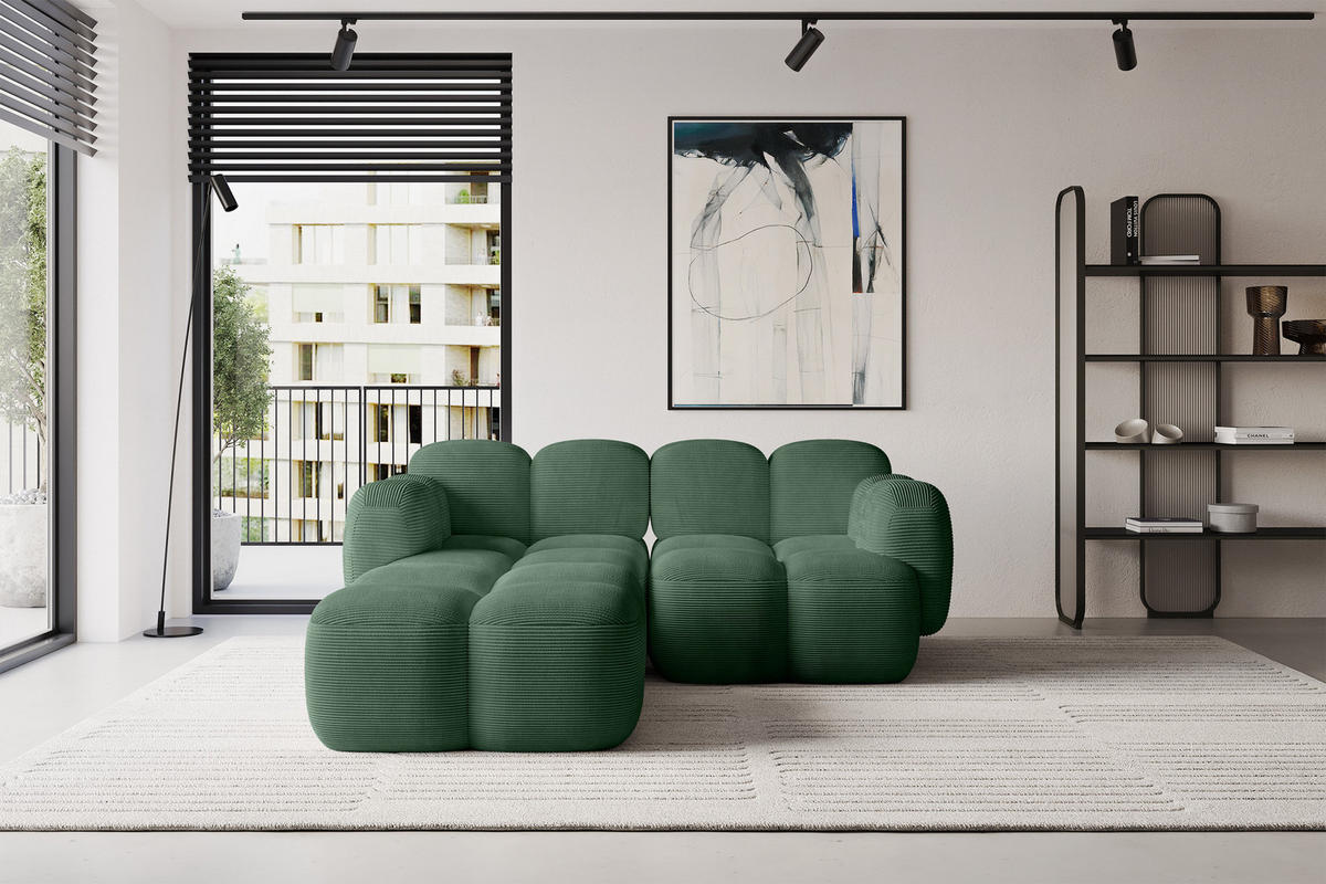 ECKSOFA modulares Sofa Links Miko-L1 214x205x75 Grün Cord - Waldgrün/Schwarz, Holzwerkstoff/Kunststoff (214/205cm) - ALTDECOR