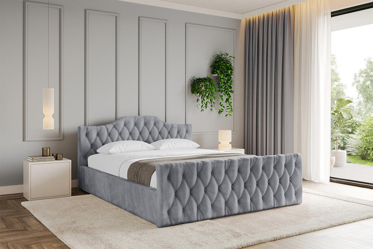 POLSTERBETT mit Bettkasten, Fußteil und Lattenrost, Boxbett mit Matratze H3/H4 - FALIO-Z-V1 180x200 Hellgrau - Hellgrau, Holzwerkstoff/Textil (180/200cm) - ALTDECOR