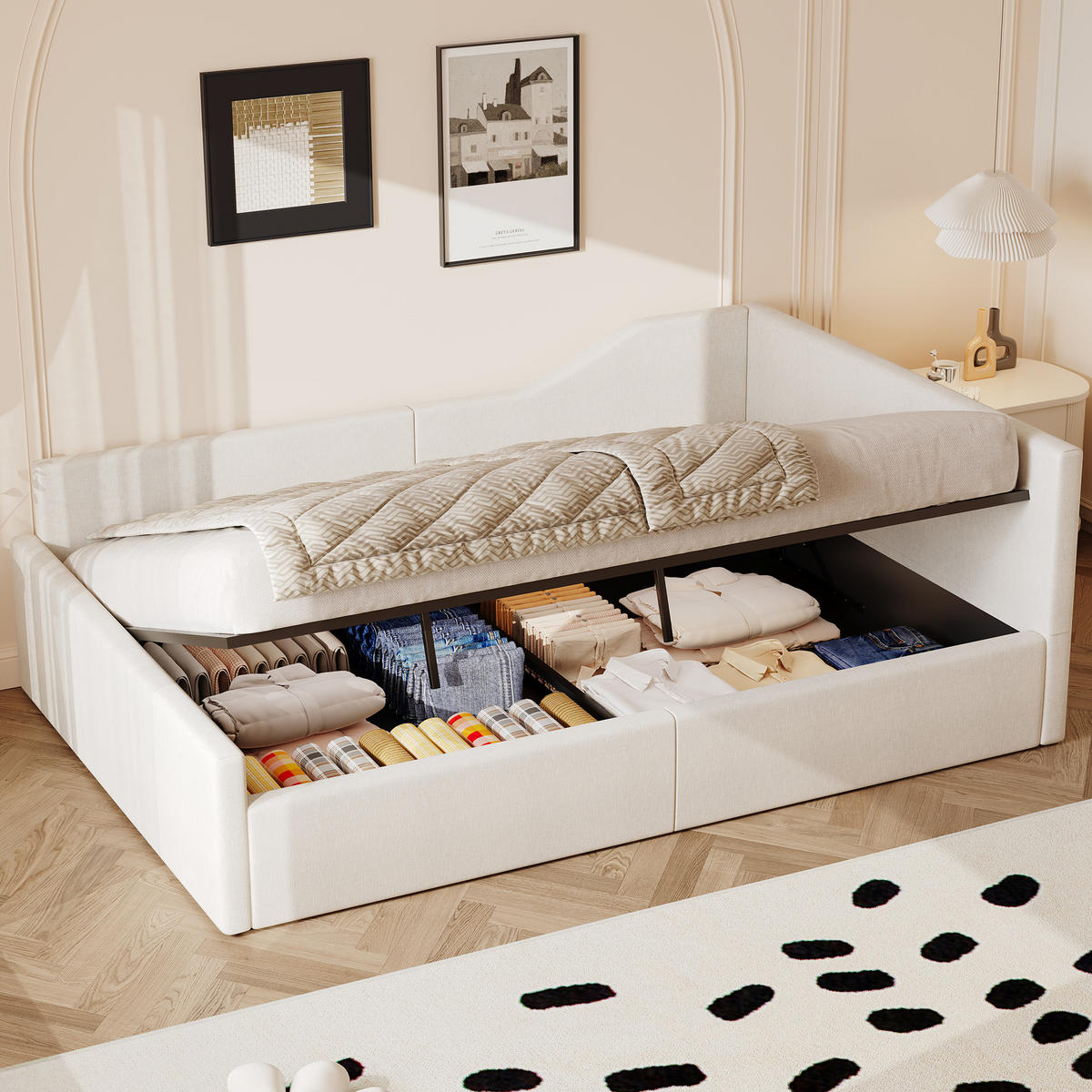 STAURAUMBETT 140/200 cm DE-03392, in Beige - Beige, Holzwerkstoff (140/200cm) - ComfortXL