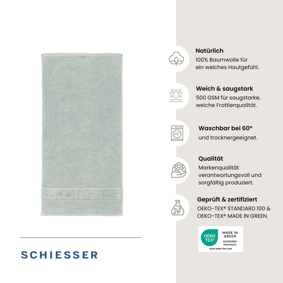 HANDTUCHSET Turin - 4-teilig - 50x100 cm - Hellpetrol - Petrol, Textil (50/100cm) - SCHIESSER