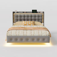 POLSTERBETT 160x200 cm mit LED und USB, Doppelbett mit Lattenrost und Kopfteil, Samtbezug, Grau - Grau, Holzwerkstoff/Textil (160/200cm) - GENKI LIVING