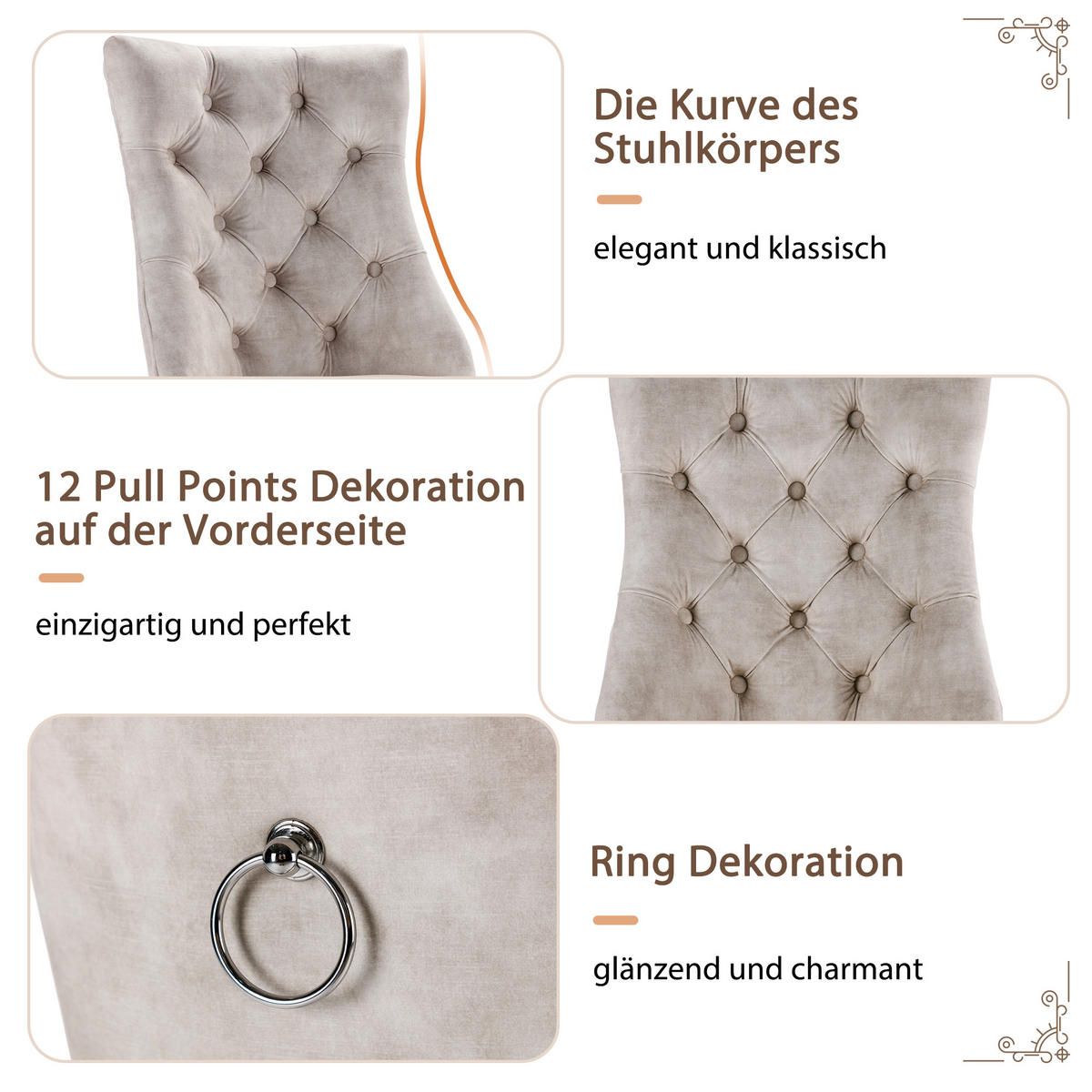 ESSZIMMERSTUHL 2er Set Samt Hellbeige hohe Rückenlehne Holz - Hellbraun, Textil (51/97/47cm) - FLIEKS