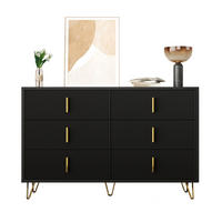 SIDEBOARD 120/40/77 cm mit 6 Schubladen, Wellenfront und goldfarbenen Griffen aus Spanplatte, Schwarz/Gold - Schwarz, Holzwerkstoff (120/77/40cm) - Redom