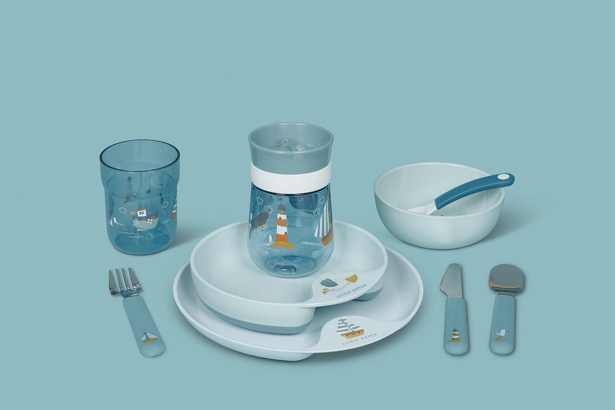 KINDERSCHALE MIT FÜTTERLÖFFEL Mio Sailors Bay 3er Set - Hellblau, Kunststoff (12.7/4.5/12.7cm) - Mepal