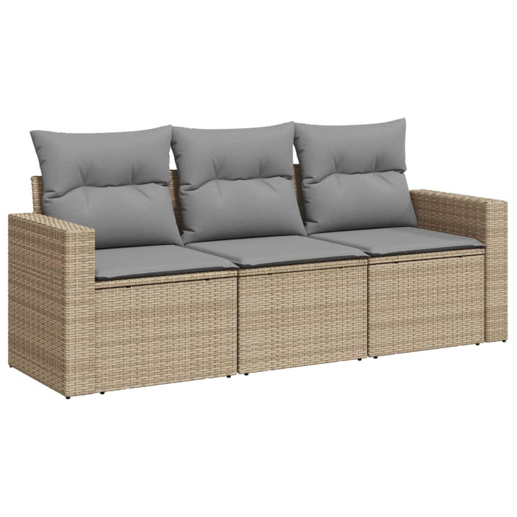 GARTEN-SOFAGARNITUR 3-teilig Mit Kissen Beige Poly Rattan - Beige, Kunststoff - vidaXL
