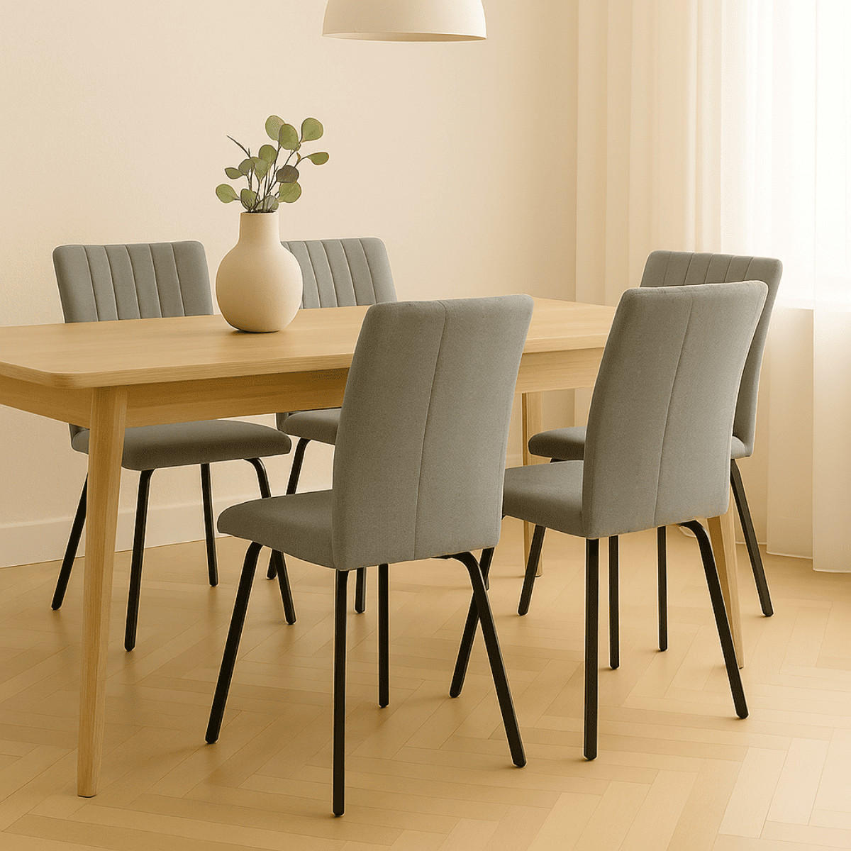 STÜHLEN (Set aus 4) aus stoff mit schwarzen metallbeinen - pretty 45,5/57/48 cm - Grau, Textil (57/48/45.5cm) - Calicosy