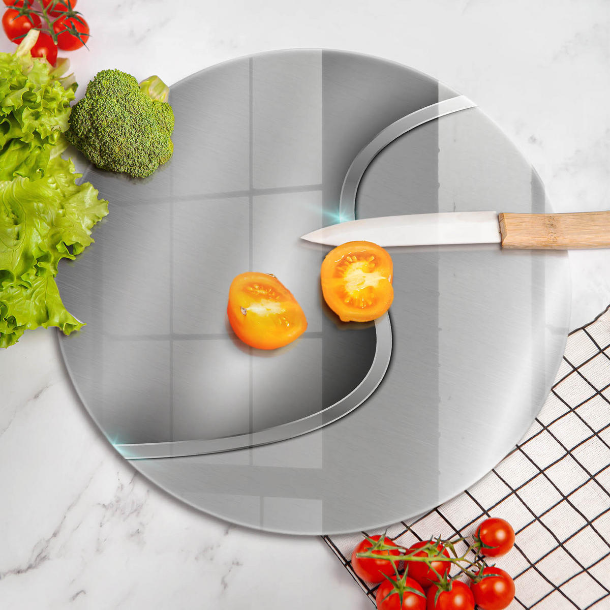 GLASPLATTE Ø 40 cm Silber Metall Abstraktion - Silberfarben, Glas (40/40cm) - Wallfluent