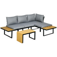 GARTENMÖBELSET DE-06530 3-tlg. mit Sitzkissen & Holzoptik Dunkelgrau/Natur - Hellgrau, Textil/Metall - ComfortXL