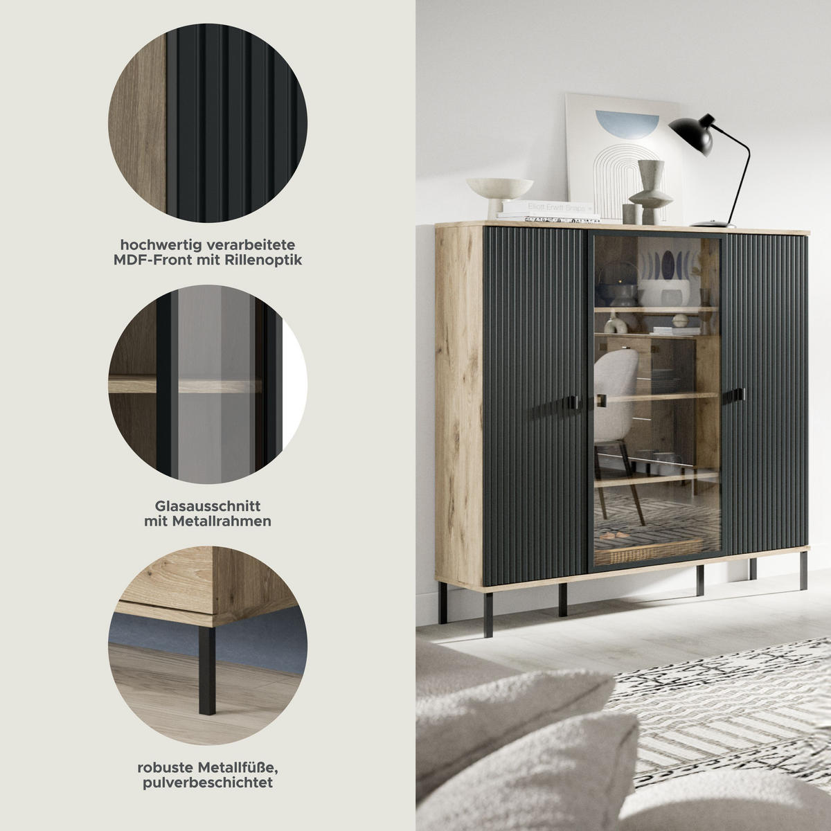 HIGHBOARD Chess schwarz 115/41/137 cm - Braun, Holzwerkstoff (115/137/41cm) - Xonox