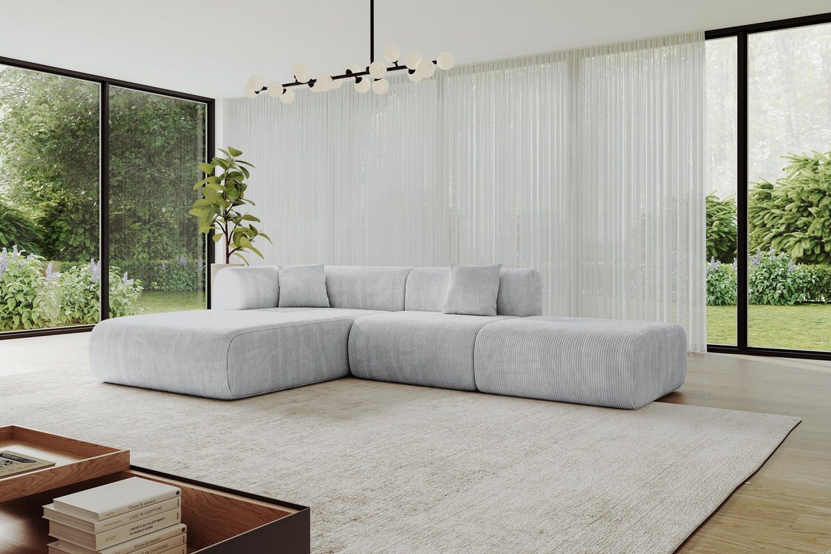 ECKSOFA Ottomane Links OVLY-L 289x176x71 Grau Cord - Schwarz/Alufarben, Holzwerkstoff/Kunststoff (176/289cm) - ALTDECOR
