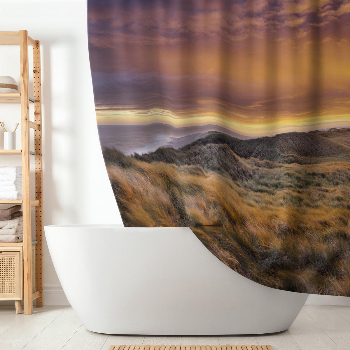 DUSCHVORHANG Sonnenaufgang am Strand auf Sylt 200/180 cm - Orange, Textil (200/180cm) - Bilderwelten
