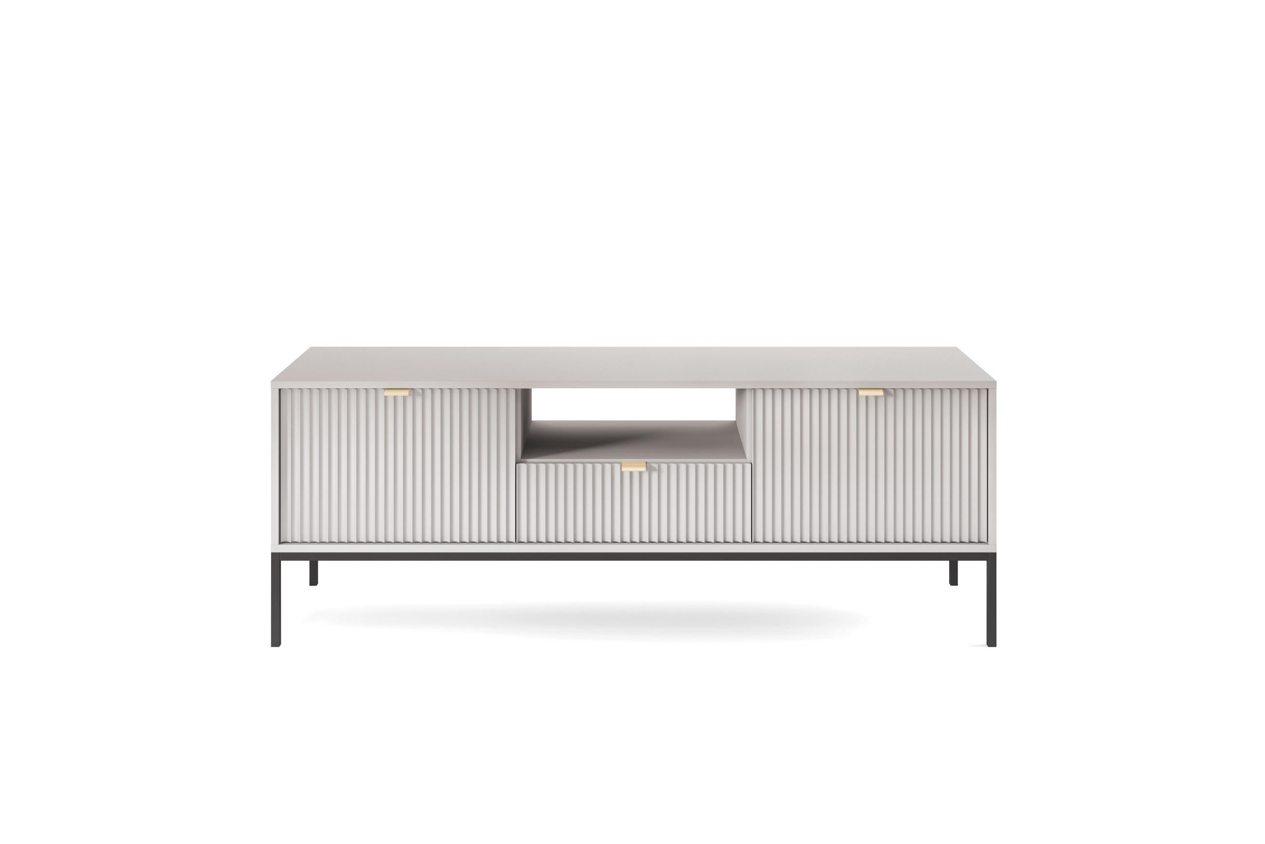 TV-SCHRANK NOVA Geriffelt Regal, 2 Türen, Schublade, Schwarze Beine, 154x39x56cm, Grau - Graphitfarben/Schwarz, Holzwerkstoff/Kunststoff (154/56/39cm) - DomoHome
