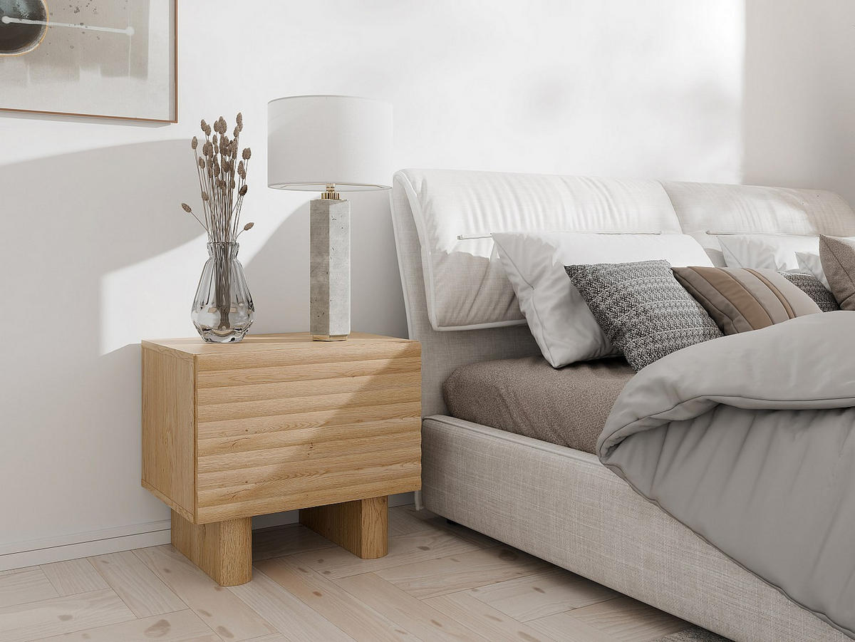 NACHTTISCH mit 1 Tür - MDF - Holzfarben - LUDIMA - Naturfarben, Holz (50/46.1/36.8cm) - Vente-Unique