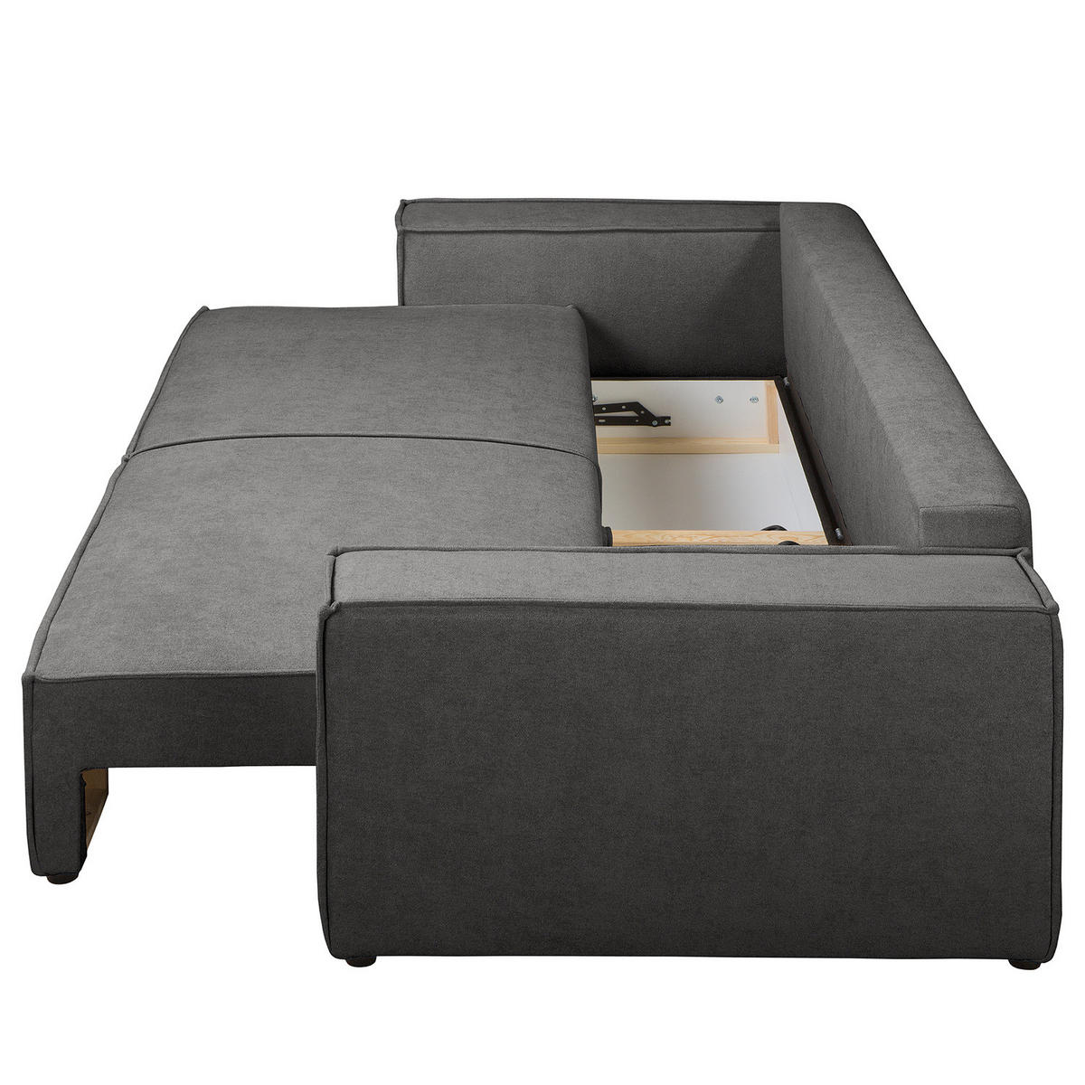 SCHLAFSOFA - Bouclé - Dunkelgrau/Schwarz, Kunststoff/Textil (255/70/105cm) - home24