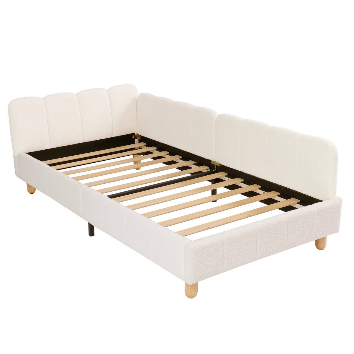KINDERBETT 140/190 cm beige aus Samt mit Kopfteil und Seitenteilen - Beige, Textil (140/190cm) - OKWISH