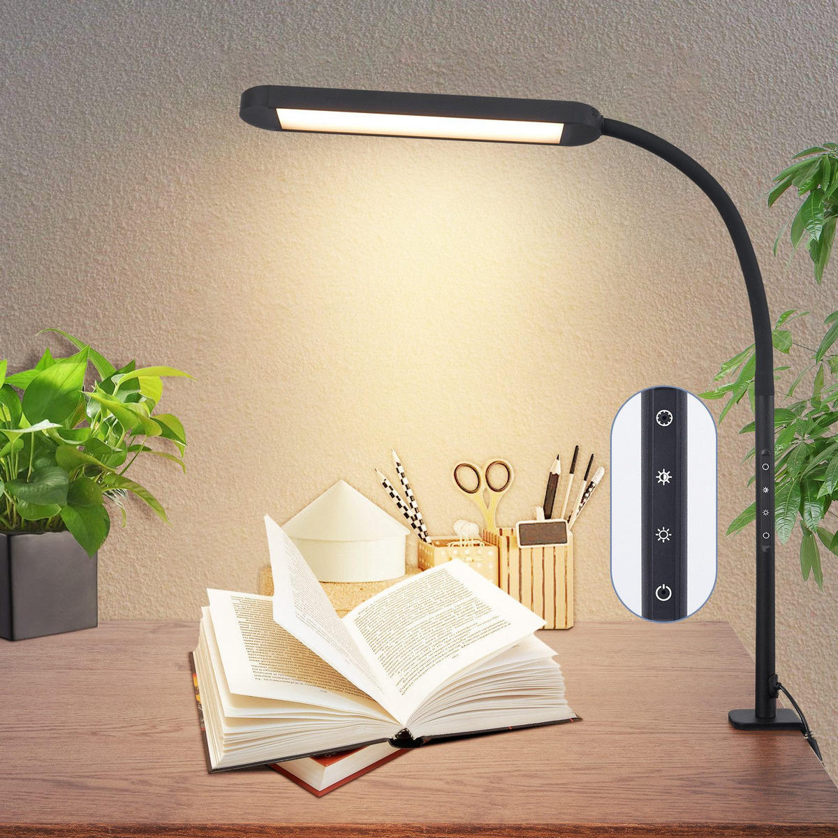 ROZMĚRY LED stolní lampy 56,5/51,5/1,9 cm - černá, kov (56.5/51.5/1.9cm) - Nettlife
