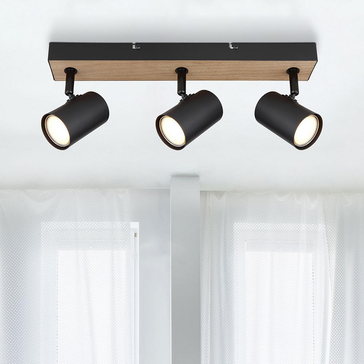 LED DECKENLEUCHTE Robby Metall Schwarz - Schwarz, Holz (41/6/13.5cm) - Globo Lighting