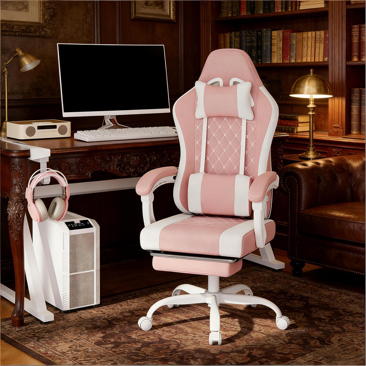 GAMINGSTUHL Pink/Weiß 70/70/127 cm - Pink, Metall (70/127/70cm) - PANGIVO