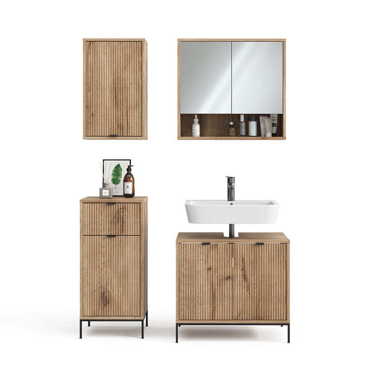 BADMÖBEL-SET Eliza Viking Oak 4 Teile - Eiche Wotan, Holzwerkstoff (70/63/45cm) - Vicco