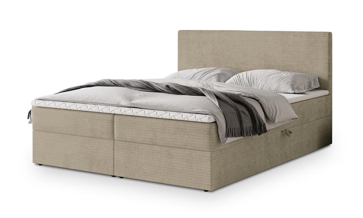 POSTEL BOXSPRING NIRA 160x200 cm, s matrací a úložným prostorem, béžová - béžová, kompozitní dřevo/textil (160/200cm) - MASSENO