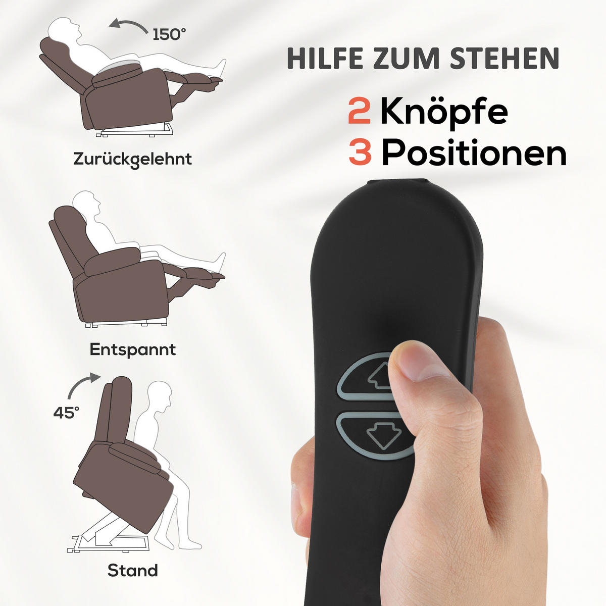 RELAXSESSEL, Fernsehsessel mit Aufstehhilfe, Liege-, Massage- und Heizfunktion - Dunkelbraun/Schwarz, Textil/Metall (92/104/102cm) - HOMCOM