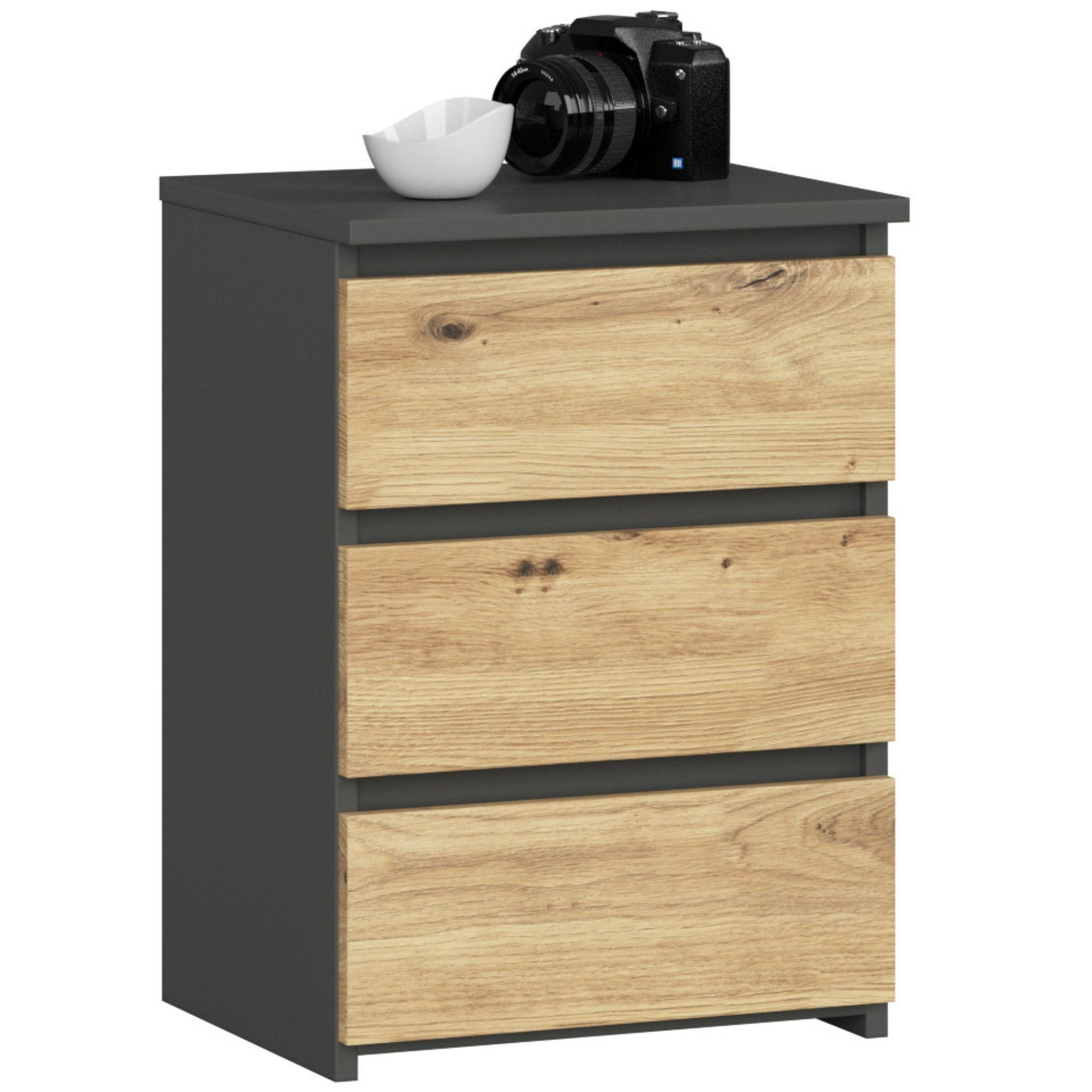 NACHTSCHRANK Grau, Eiche Artisan 40x35x57 cm - Eiche Artisan/Grau, Holzwerkstoff (40/57/35cm) - Akord