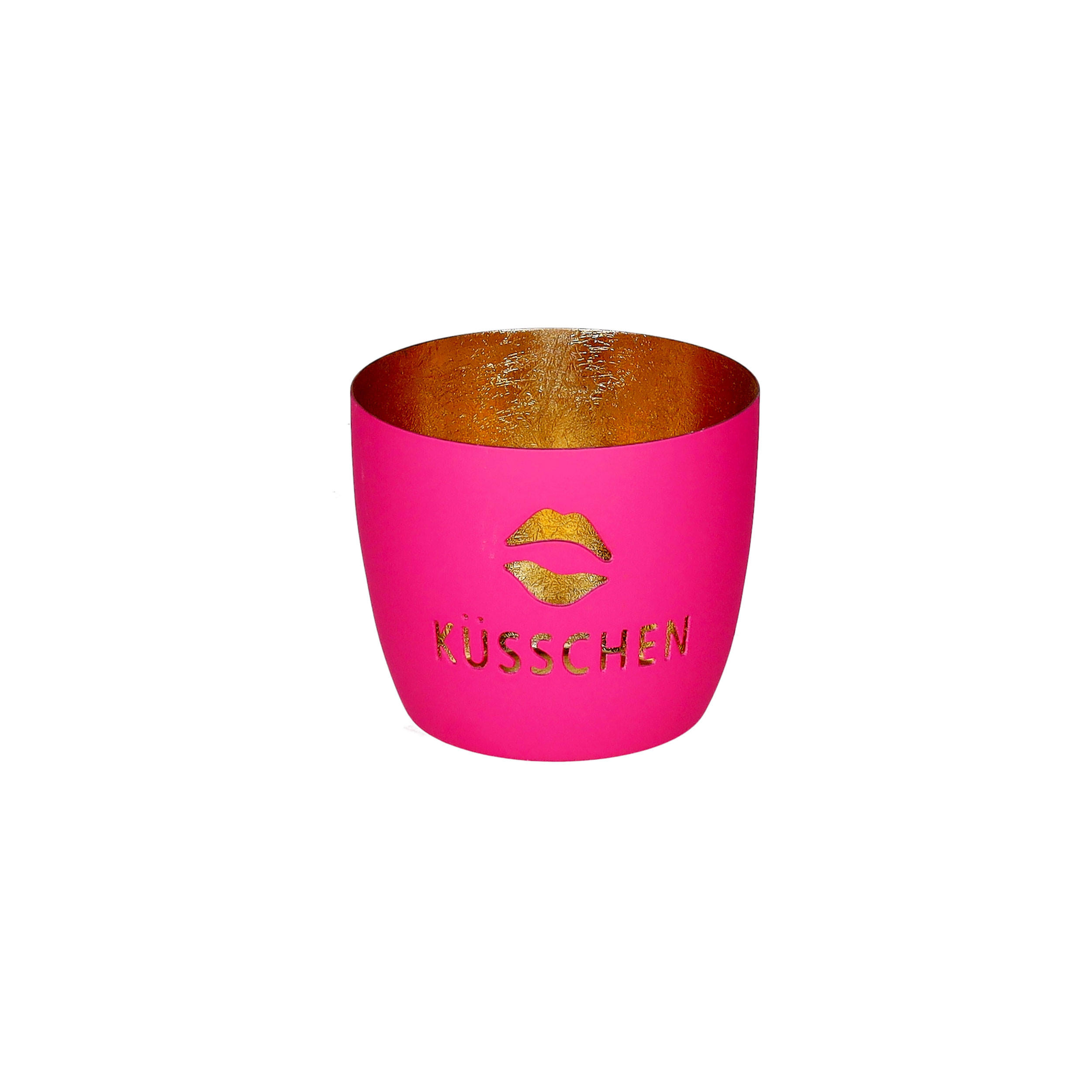 TEELICHTHALTER Madras M, Küsschen, Eisen, Hot Pink / Gold, H 8.5 cm - Pink, Metall (10cm) - Gift Company
