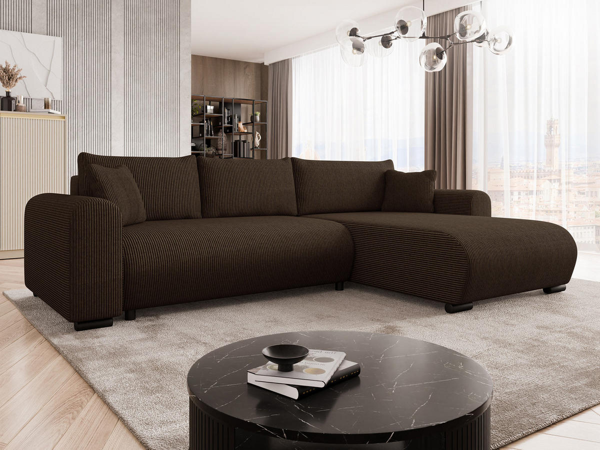 ECKSOFA Merkos Cord - Dunkelbraun/Schwarz, Holz/Textil (285/188cm) - MIRJAN24
