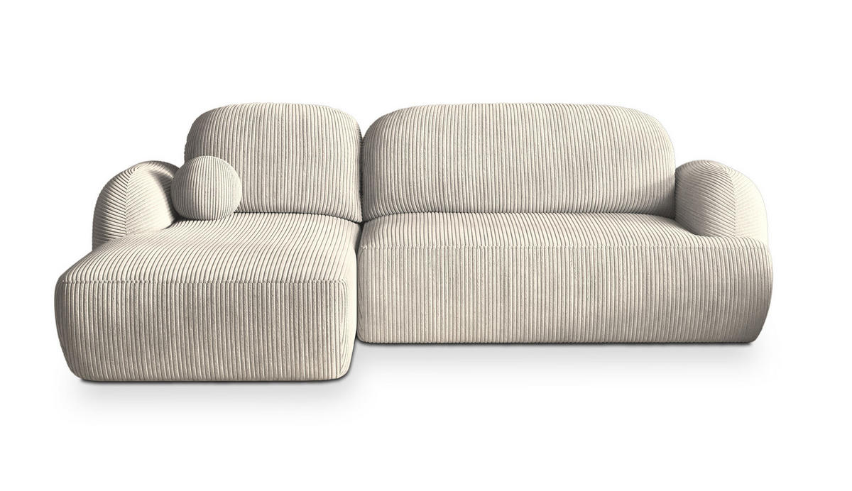 ECKSOFA MODENZA P L-S Creme Kordstoff mit Schlaffunktion - Creme, Holz (266/148cm) - MASSENO