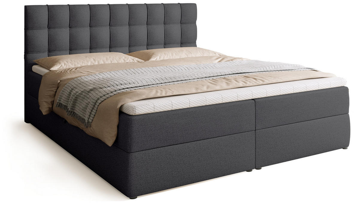 BOXBETT Detroit mit Topper 180/200 Dunkelgrau - Dunkelgrau, Textil (180/200cm) - Bromarkt