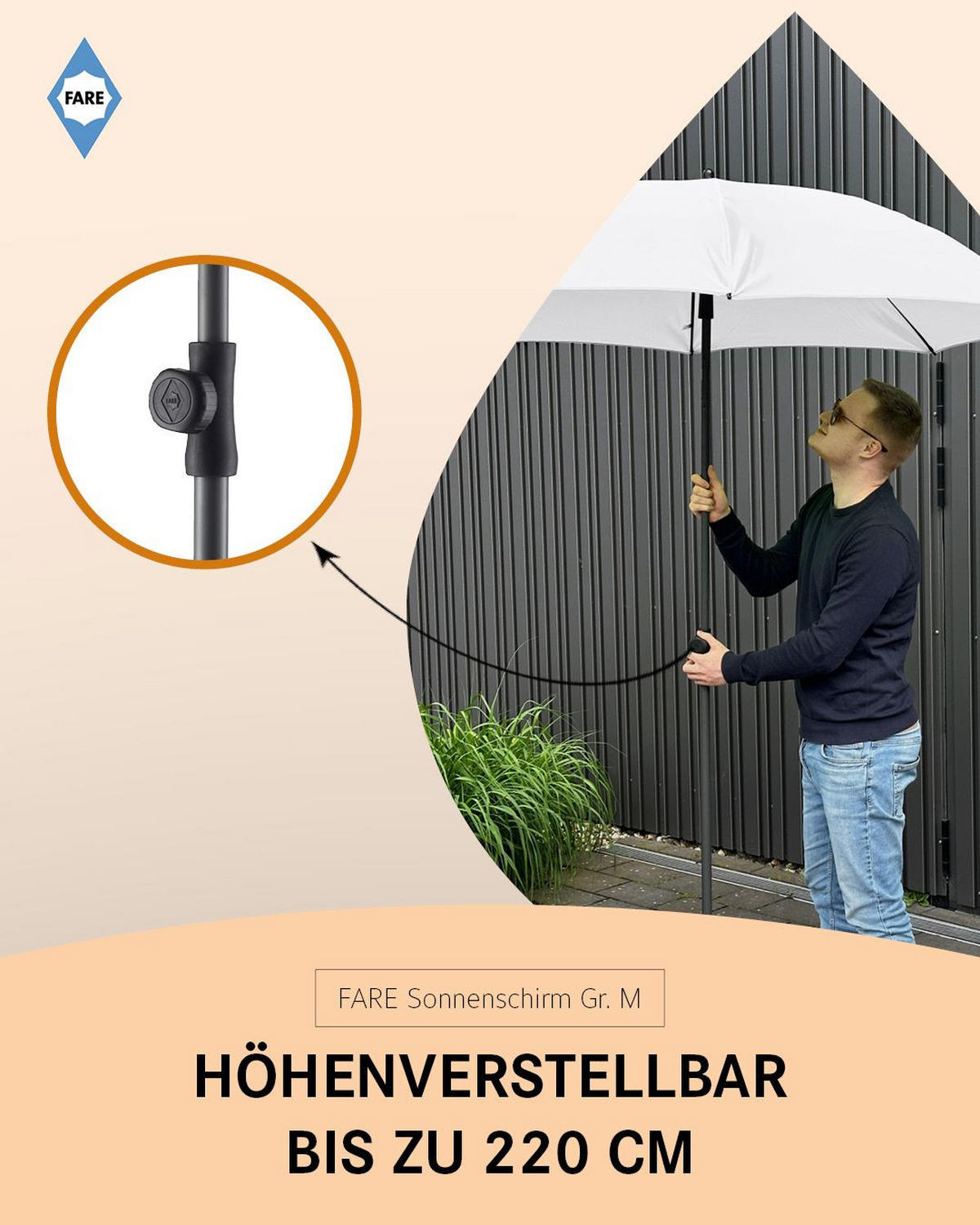 SONNENSCHIRM 180/180/126 cm - Weiß, Kunststoff (180/180cm) - FARE
