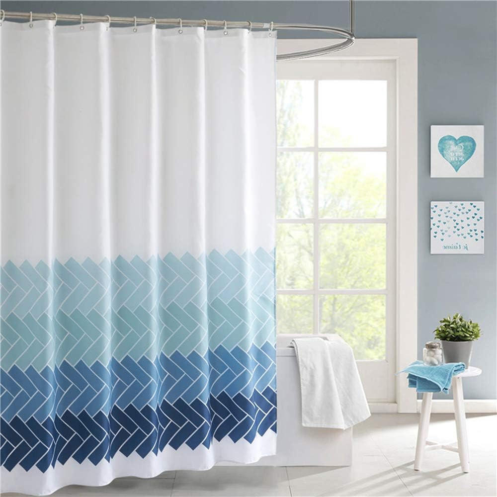 DUSCHVORHANG Blau Stoff Polyester wasserdicht schimmelresistent mit Ringen Haken Streifen geometrisch 120 x 200 cm - Blau, Textil (120/200cm) - MCBOSON